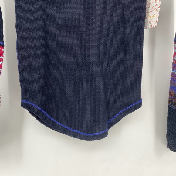Free People In The Mix Cuff Tee Black Combo X-Small Thermal - Picture 6 of 9